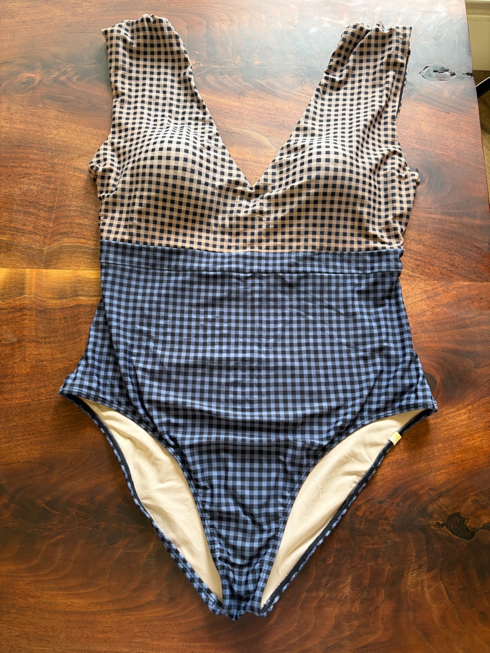 summersalt Two-Tone Navy and Beige Gingham One-Piece size 12
